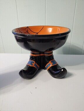 New Toil And Trouble Large Ceramic Candy Bowl with Witch Boot Base